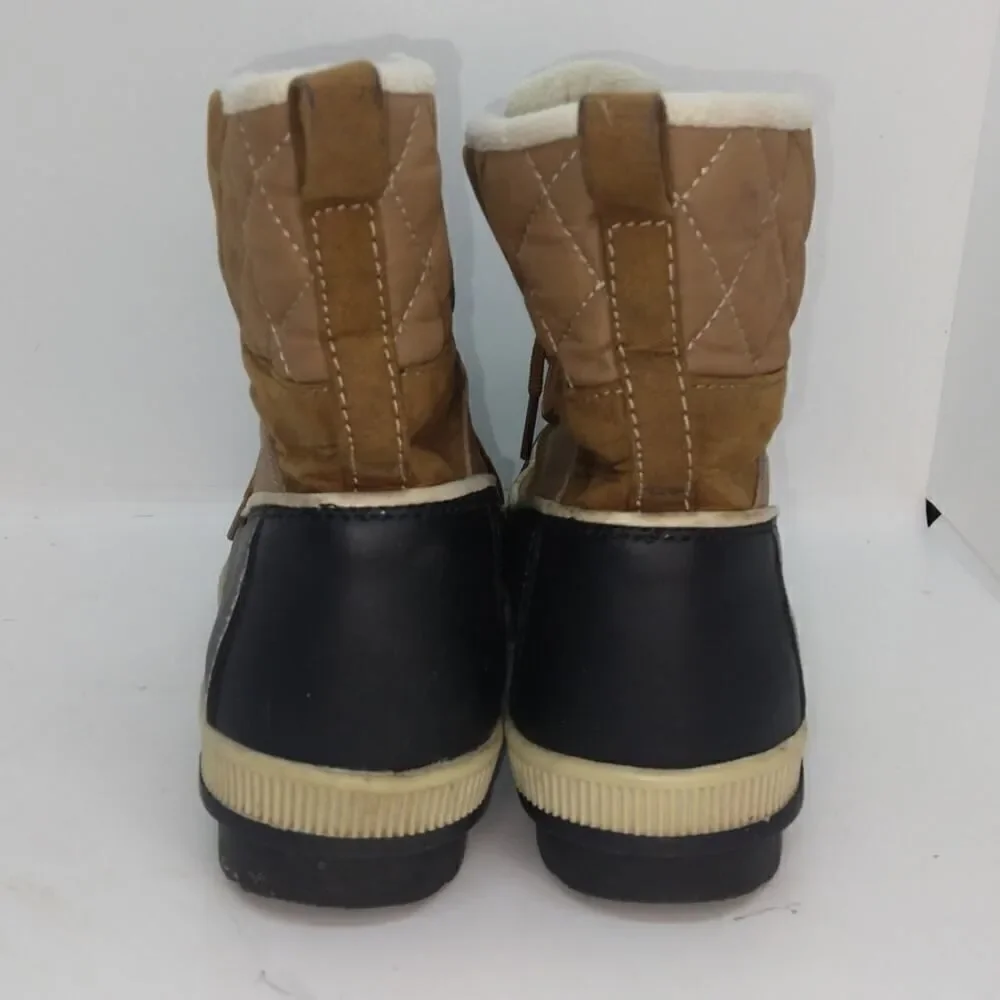 Totes Womens Pre-owned Laurie Quilted Laceup Brown/Black Winter Boots - sz. 8M